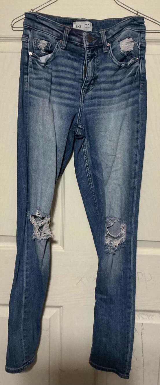 BKE Mom Jeans Distressed Denim Blue